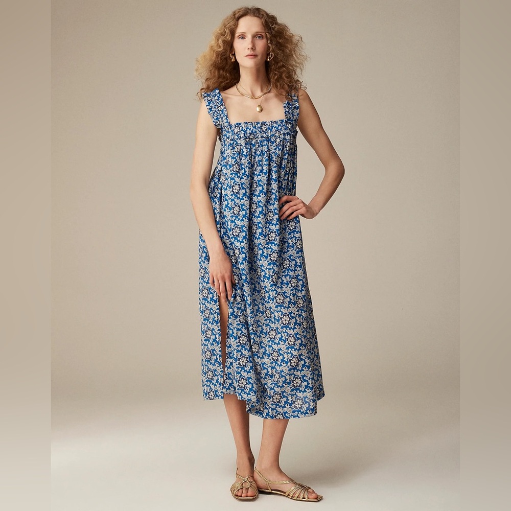 J. Crew Women’s Cotton voile ruffle-trim shift dress in cobalt floral